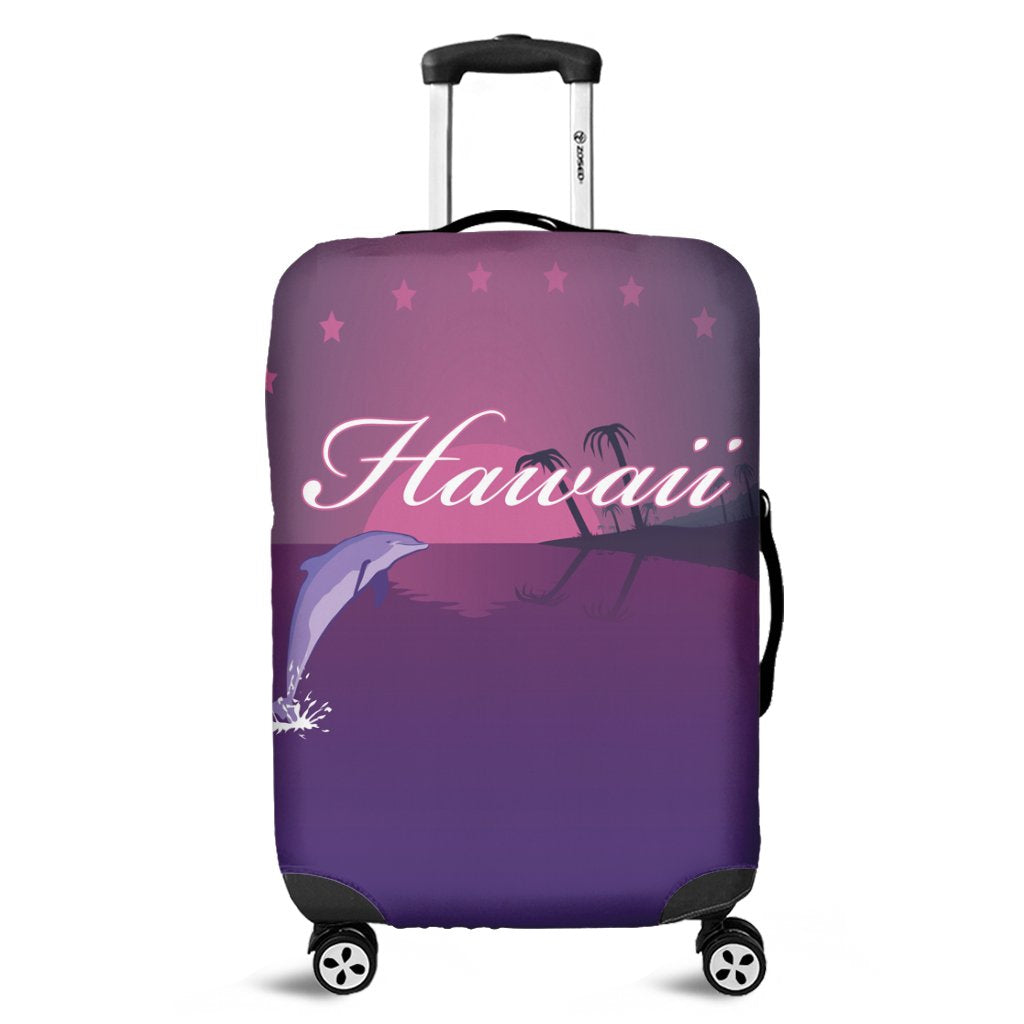 Hawaiian Dolphin Violet Polynesian Luggage Covers - AH Black - Polynesian Pride