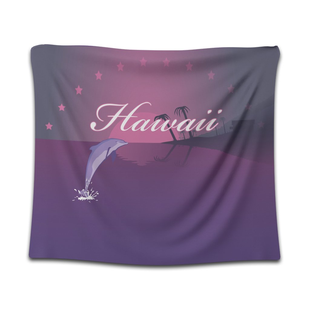 Hawaiian Dolphin Violet Polynesian Tapestry - AH Wall Tapestry Black - Polynesian Pride