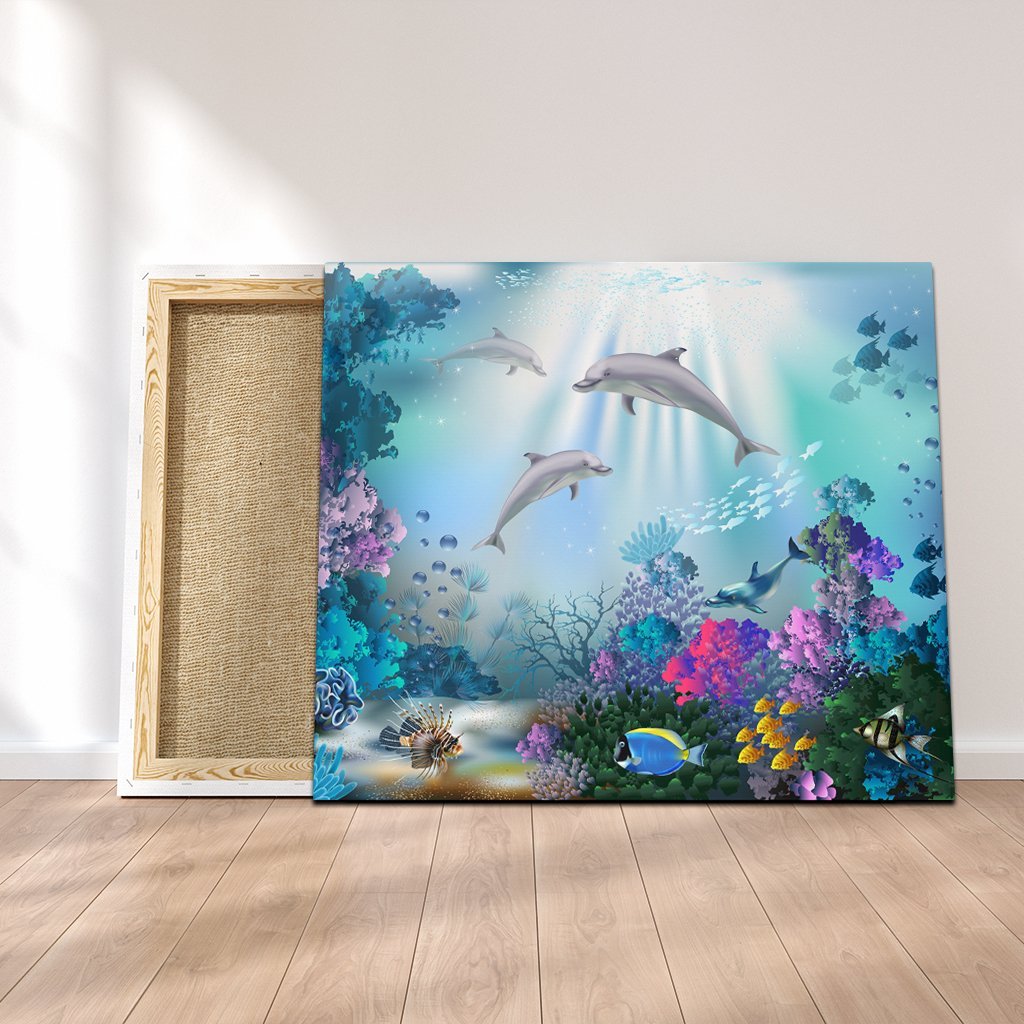 Hawaiian Dolphins Play The Ocean Polynesian Canvas - AH Canvas Poly-cotton - Polynesian Pride