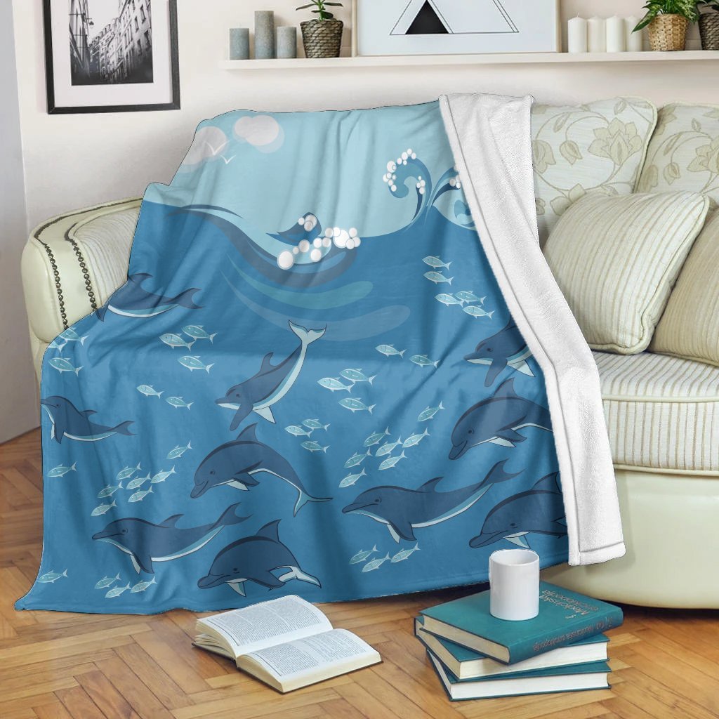 Hawaiian Dolphins Polynesian Premium Blankets - AH White - Polynesian Pride