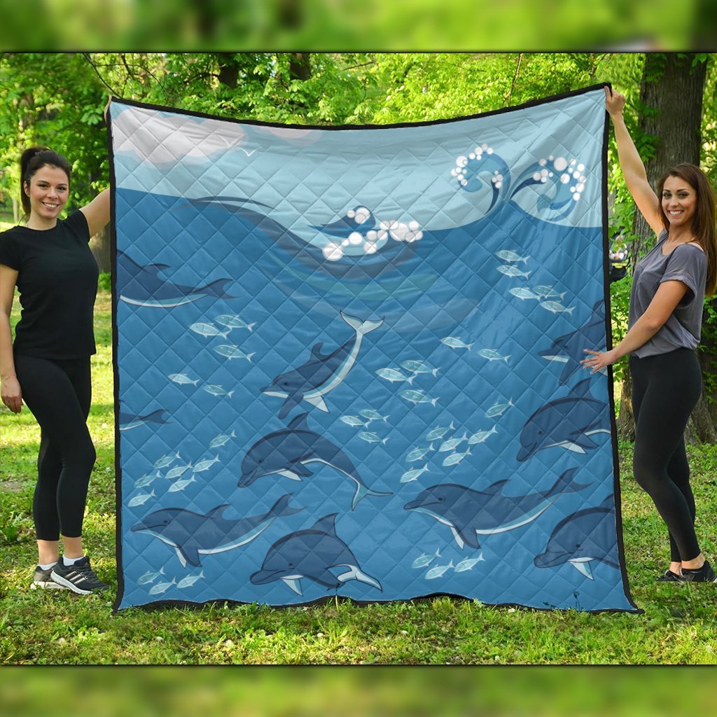 Hawaiian Dolphins Polynesian Premium Quilts - AH Premium Quilt Black - Polynesian Pride