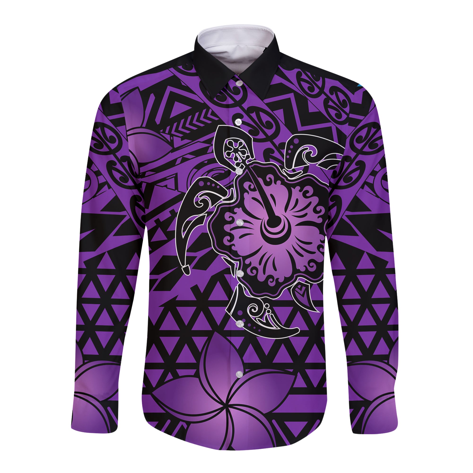 Hawaii Mix Polynesian Turtle Plumeria Nick Style Purple Hawaii Long Sleeve Button Shirt LT13 Unisex Purple - Polynesian Pride