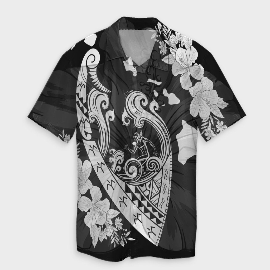 Hawaiian Fish Hook Hibiscus Banzai Surfing Polynesian Hawaiian Shirt - AH Unisex Black - Polynesian Pride