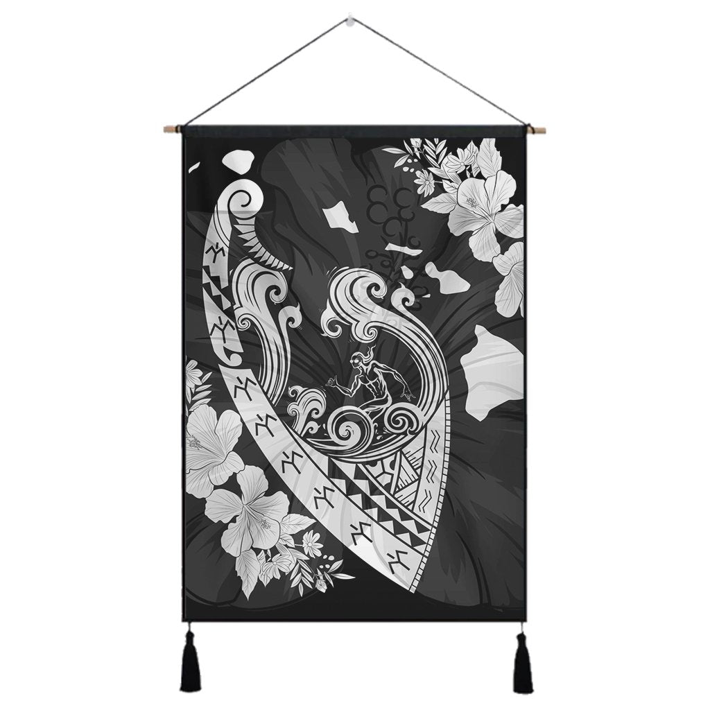 Hawaiian Fish Hook Hibiscus Banzai Surfing Polynesian Hanging Poster - AH Hanging Poster Cotton And Linen - Polynesian Pride