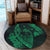 Hawaiian Fish Hook Hibiscus Banzai Surfing Polynesian Round Carpet Green - AH - Polynesian Pride