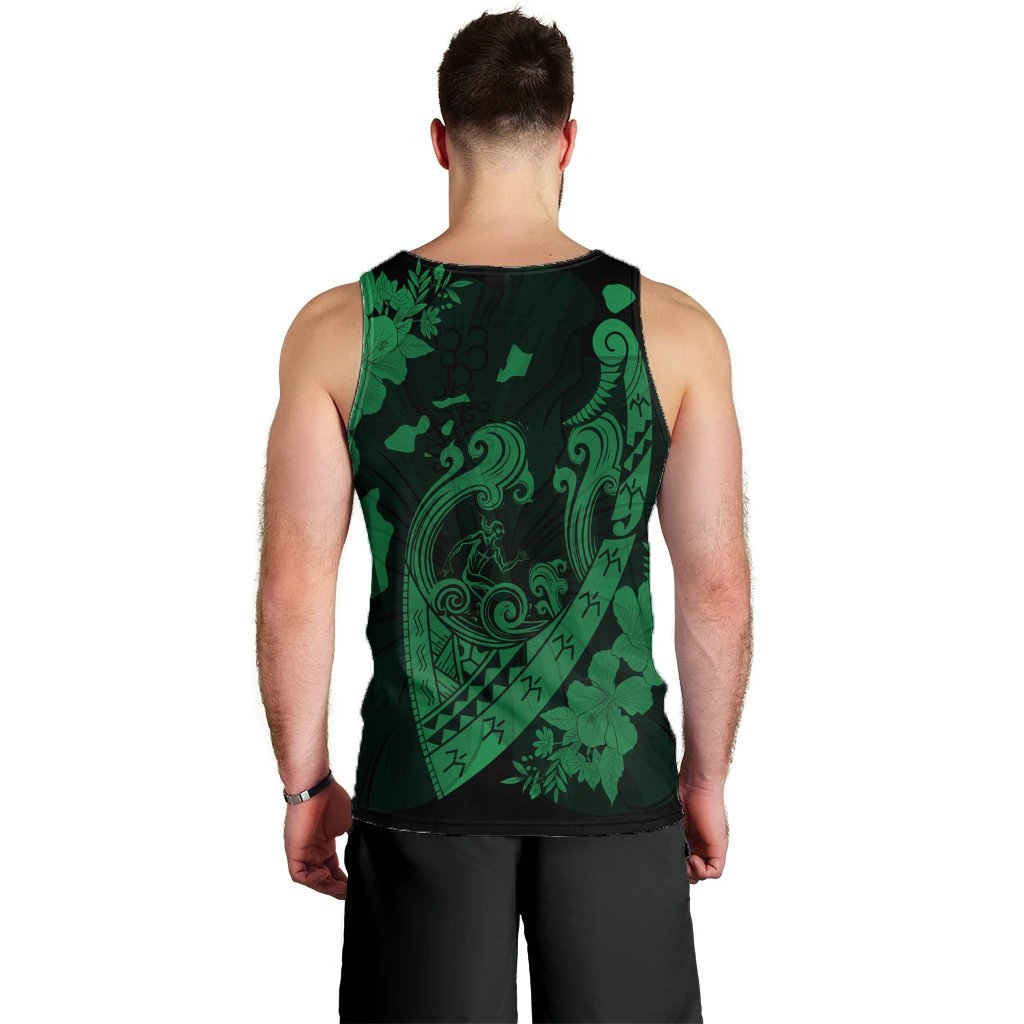 Hawaiian Fish Hook Hibiscus Banzai Surfing Polynesian Tank Top Green - AH - Polynesian Pride