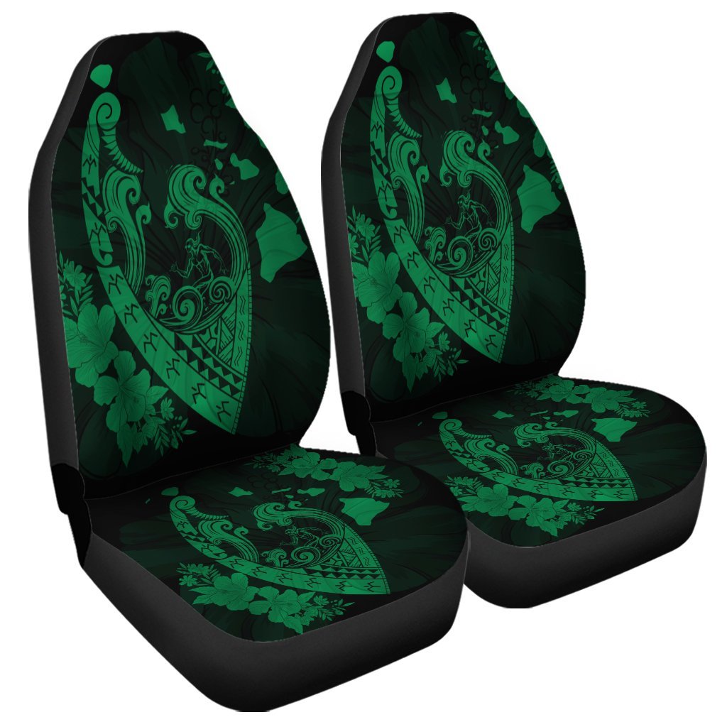 Hawaiian Fish Hook Hibiscus Banzai Surfing Polynesian Car Seat Covers Green - AH Universal Fit Black - Polynesian Pride