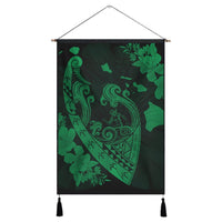 Hawaiian Fish Hook Hibiscus Banzai Surfing Polynesian Hanging Poster Green - AH Hanging Poster Cotton And Linen - Polynesian Pride