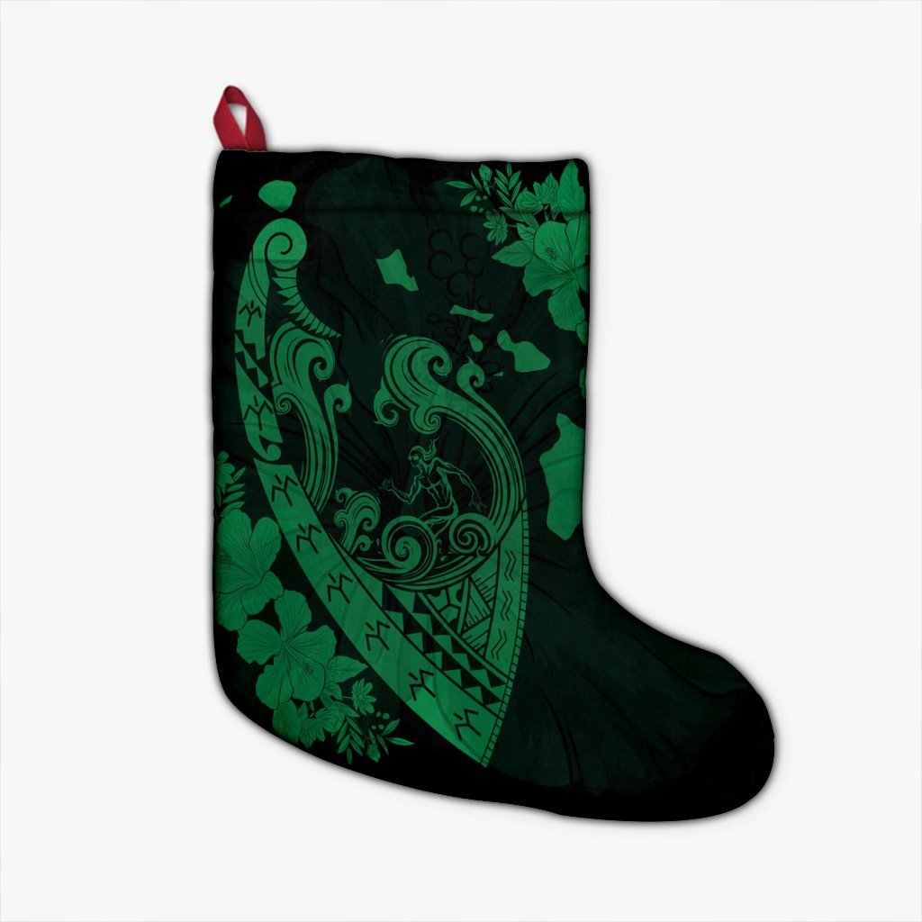 Hawaiian Fish Hook Hibiscus Banzai Surfing Polynesian Christmas Stocking Green - AH Christmas Stocking 26 X 42 cm Black - Polynesian Pride