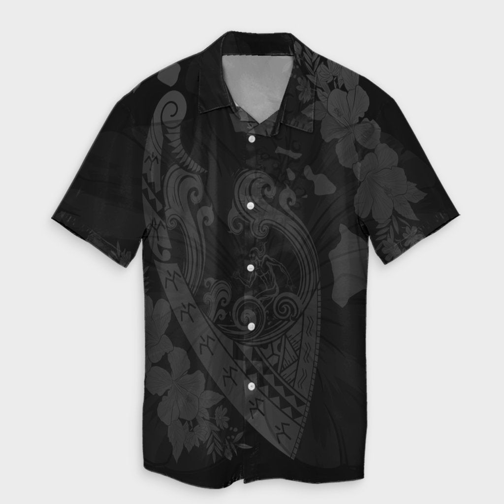 Hawaiian Fish Hook Hibiscus Banzai Surfing Polynesian Hawaiian Shirt Grey - AH Unisex Black - Polynesian Pride