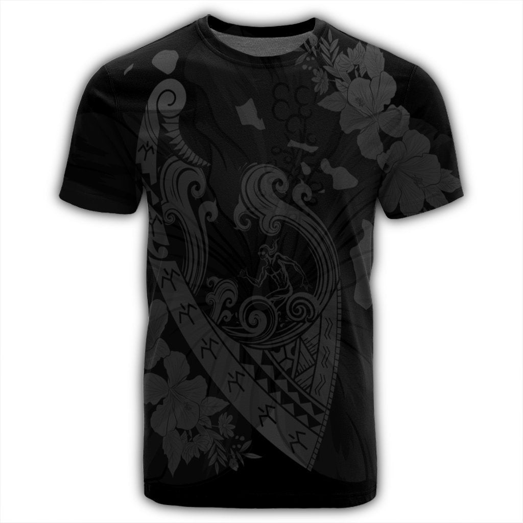 Hawaiian Fish Hook Hibiscus Banzai Surfing Polynesian T Shirt Grey - Polynesian Pride