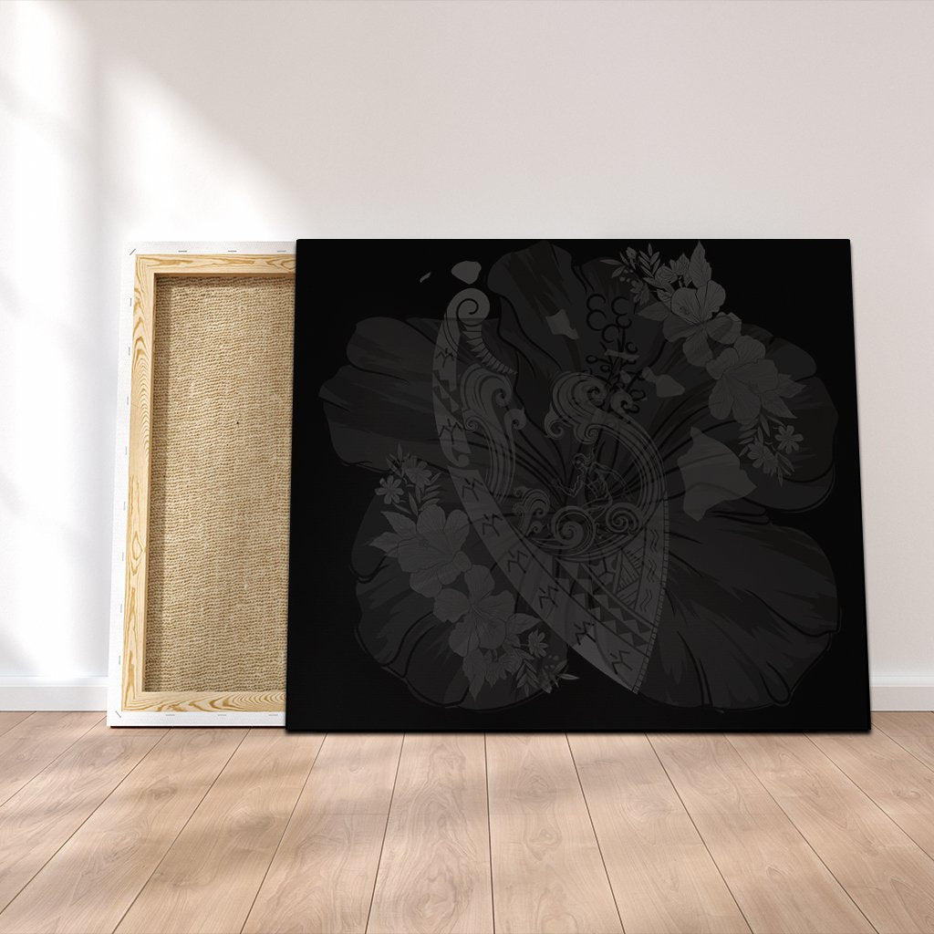 Hawaiian Fish Hook Hibiscus Banzai Surfing Polynesian Canvas Grey - AH Canvas Poly-cotton - Polynesian Pride