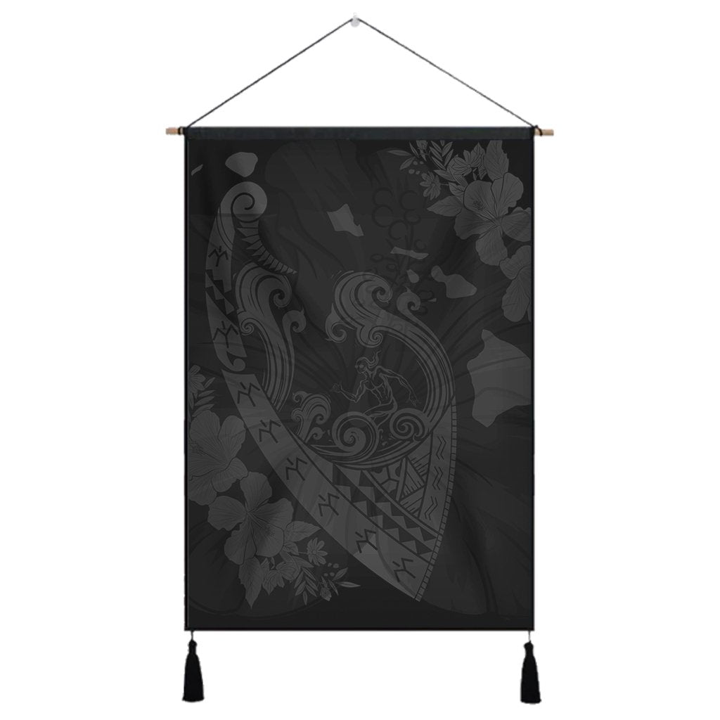 Hawaiian Fish Hook Hibiscus Banzai Surfing Polynesian Hanging Poster Grey - AH Hanging Poster Cotton And Linen - Polynesian Pride
