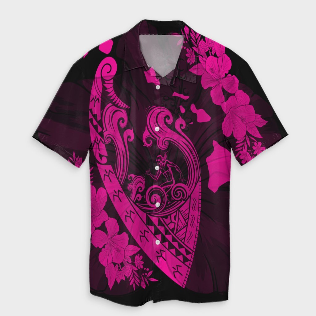 Hawaiian Fish Hook Hibiscus Banzai Surfing Polynesian Hawaiian Shirt Pink - AH Unisex Black - Polynesian Pride