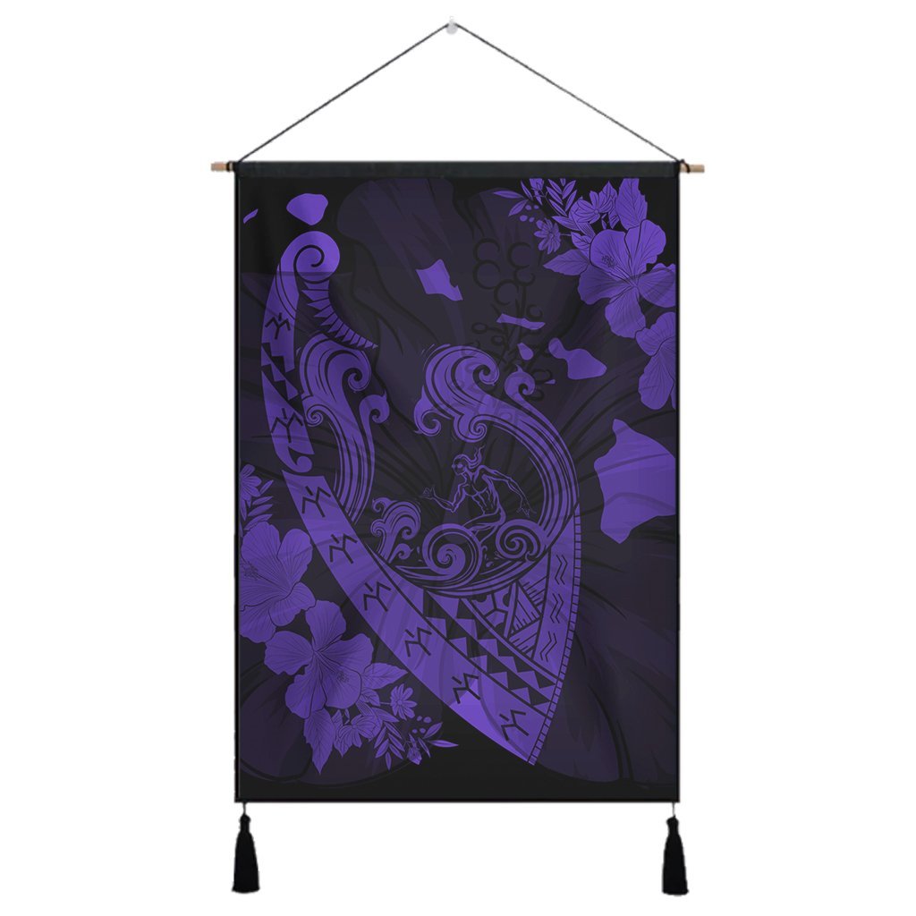 Hawaiian Fish Hook Hibiscus Banzai Surfing Polynesian Hanging Poster Purple - AH Hanging Poster Cotton And Linen - Polynesian Pride