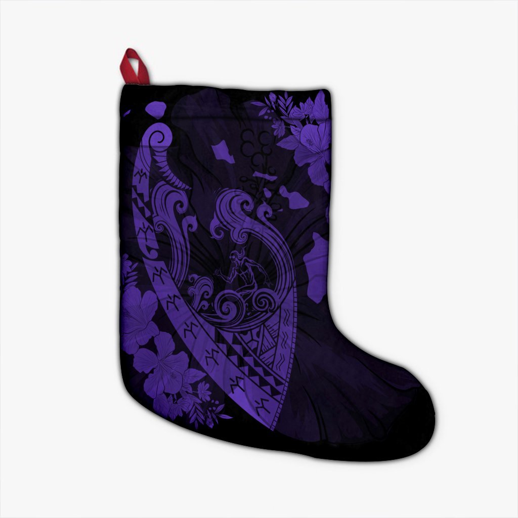 Hawaiian Fish Hook Hibiscus Banzai Surfing Polynesian Christmas Stocking Purple - AH Christmas Stocking 26 X 42 cm Black - Polynesian Pride