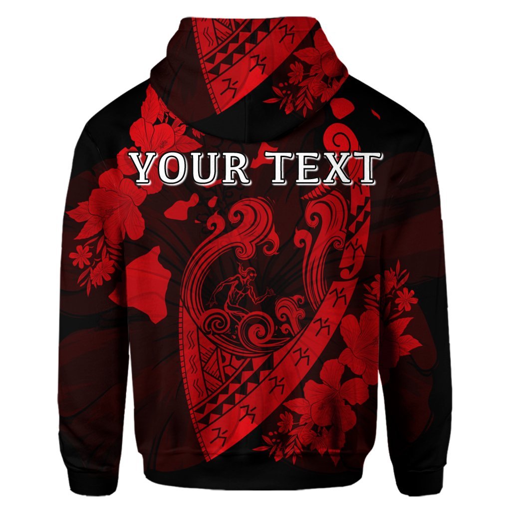 Custom Hawaiian Fish Hook Hibiscus Banzai Surfing Polynesian Hoodie Red - Polynesian Pride