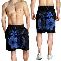 Hawaiian Fish Hook Hibiscus Plumeria Polynesian Men's Shorts - Blue - AH - Polynesian Pride