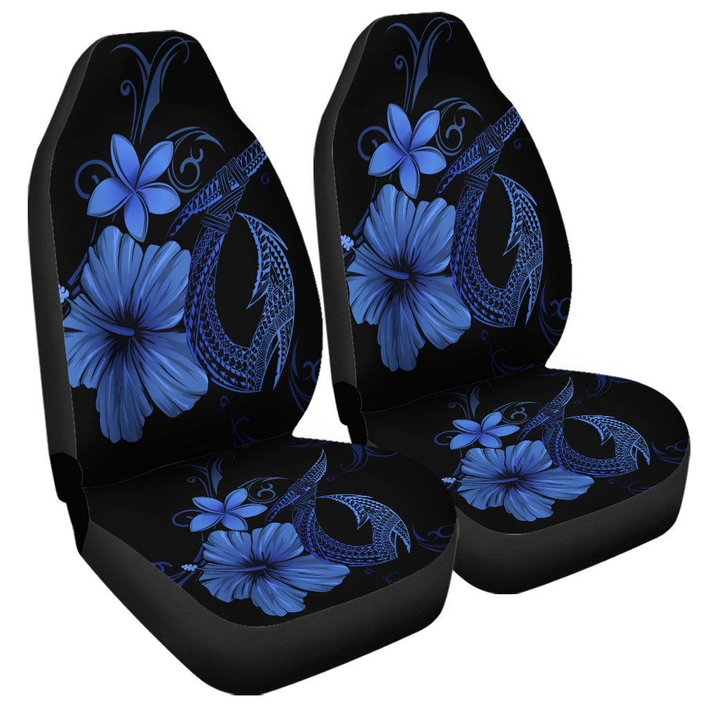 Hawaiian Fish Hook Hibiscus Plumeria Polynesian Car Seat Covers - Blue - AH Universal Fit Black - Polynesian Pride