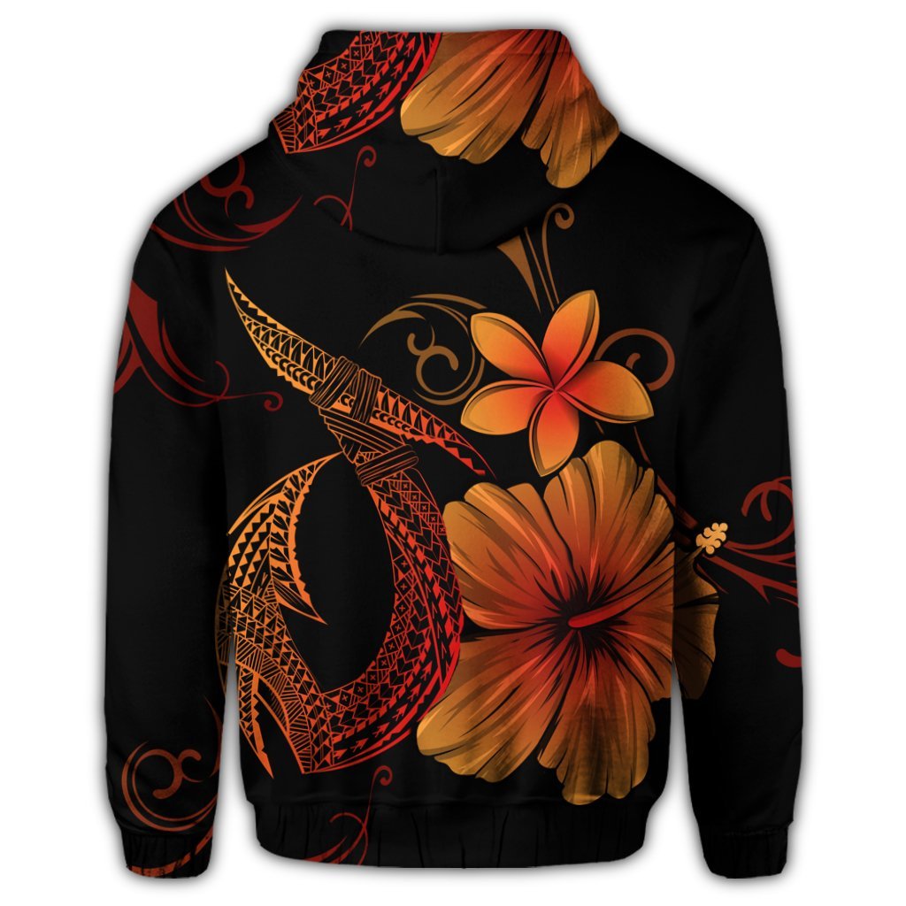 Hawaiian Fish Hook Hibiscus Plumeria Polynesian Hoodie Orange - Polynesian Pride