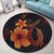 Hawaiian Fish Hook Hibiscus Plumeria Polynesian Round Carpet - Orange - AH - Polynesian Pride