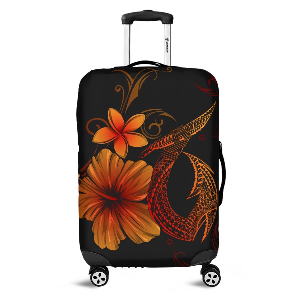 Hawaiian Fish Hook Hibiscus Plumeria Polynesian Luggage Covers - Orange - AH Black - Polynesian Pride