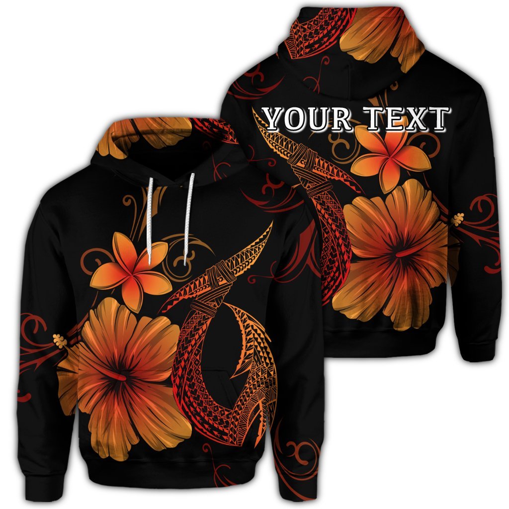 Custom Hawaiian Fish Hook Hibiscus Plumeria Polynesian Hoodie Orange Unisex Art - Polynesian Pride