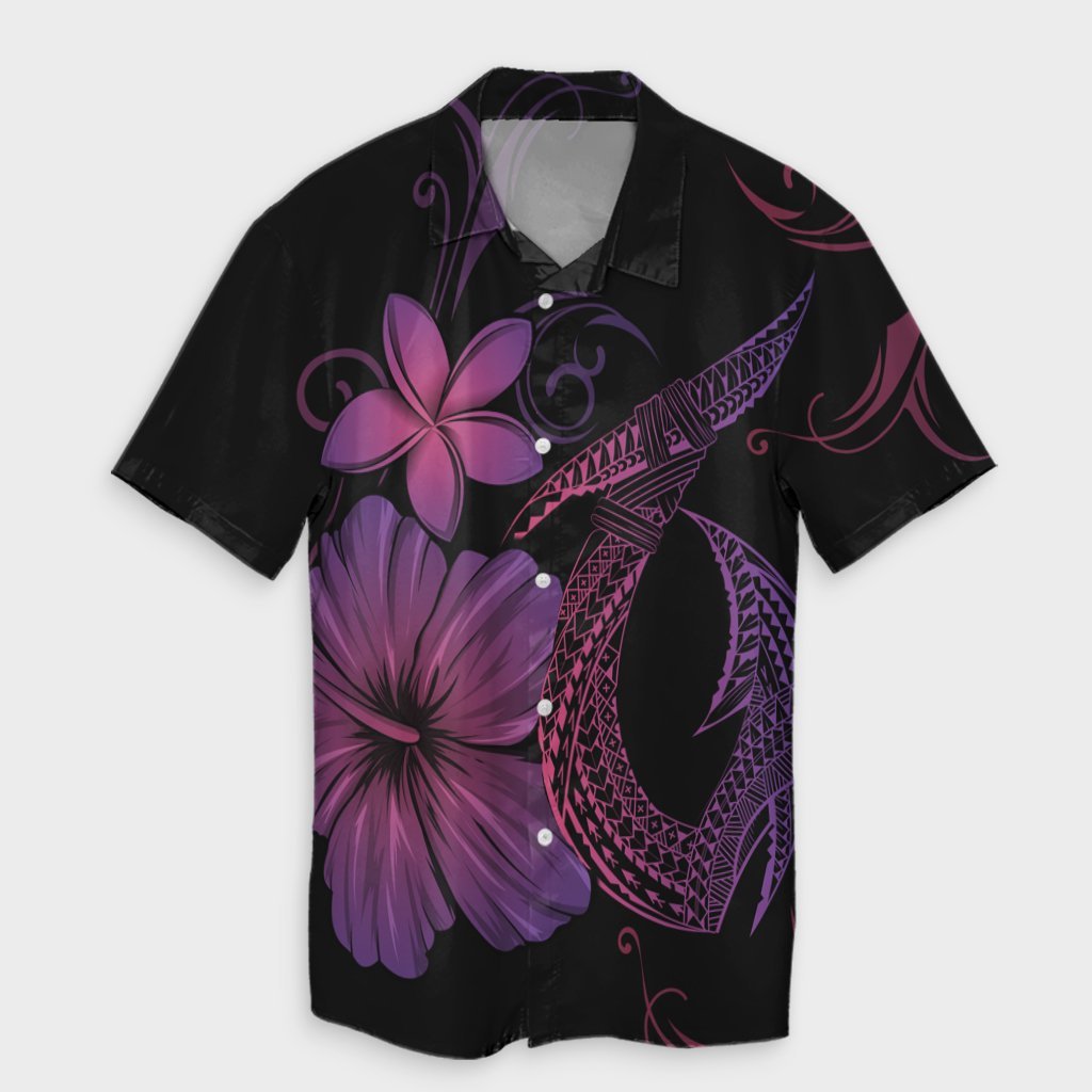 Hawaiian Fish Hook Hibiscus Plumeria Polynesian Hawaiian Shirt - Pink - AH Unisex Black - Polynesian Pride