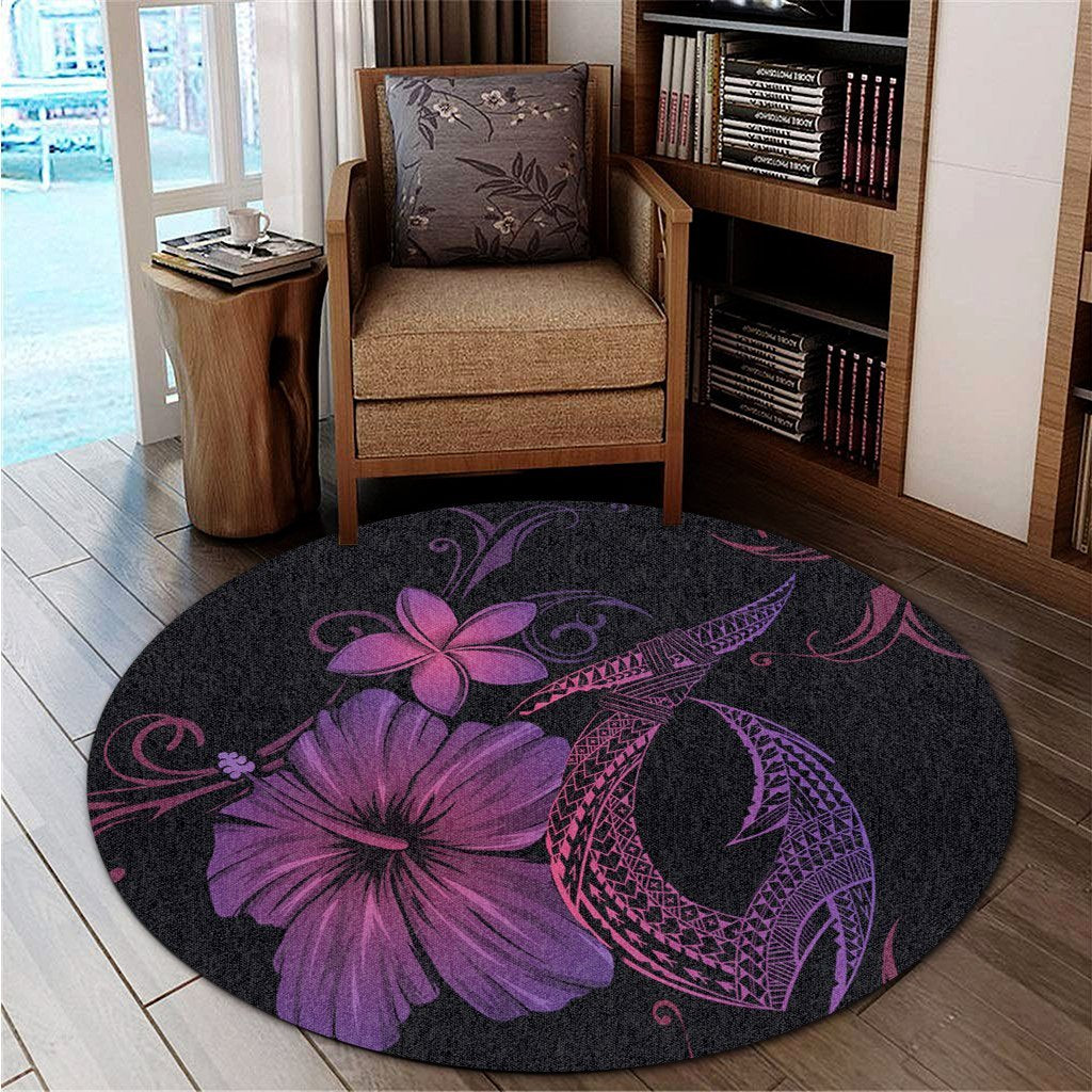Hawaiian Fish Hook Hibiscus Plumeria Polynesian Round Carpet - Pink - AH - Polynesian Pride