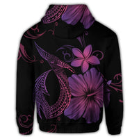 Hawaiian Fish Hook Hibiscus Plumeria Polynesian Zip Hoodie Pink - Polynesian Pride