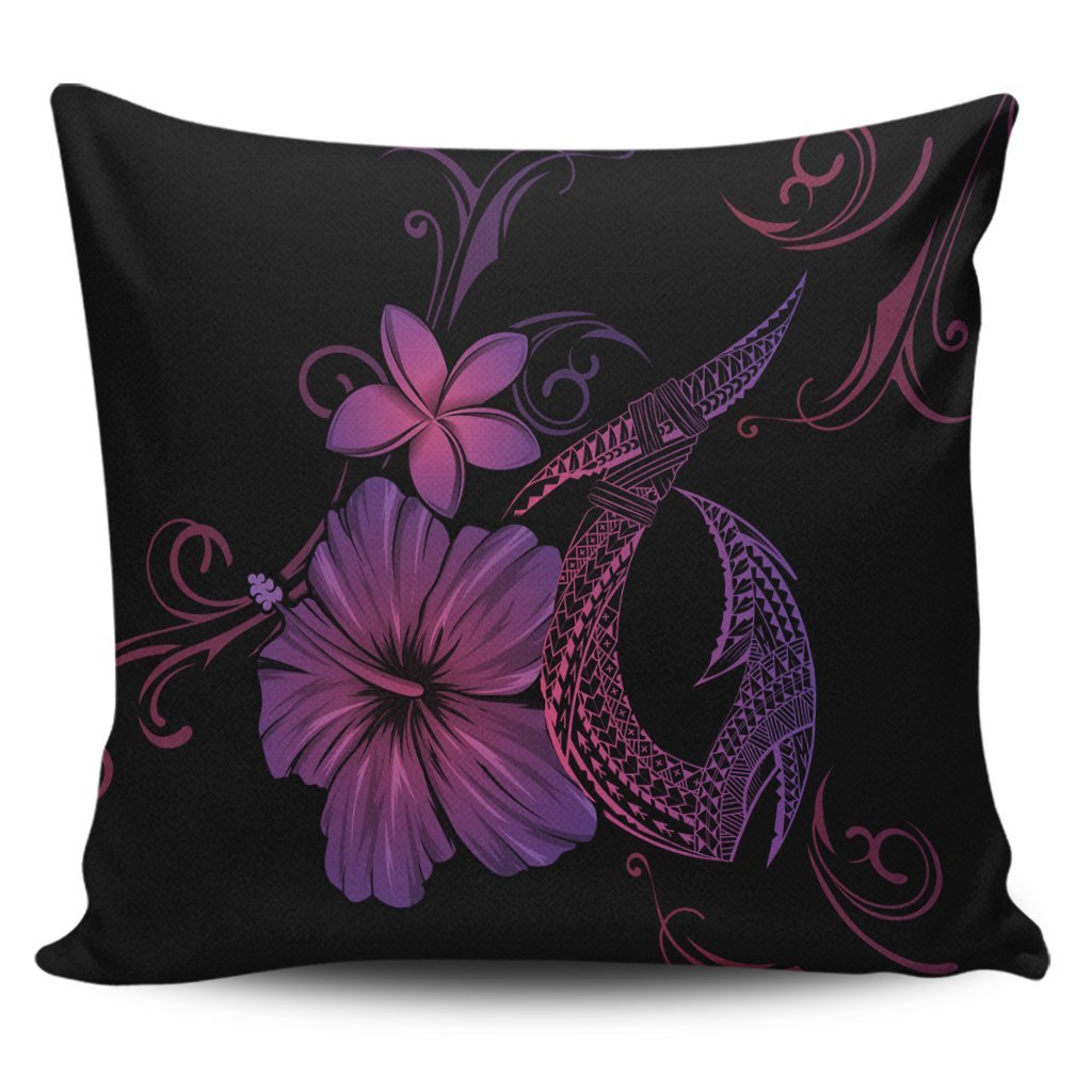 Hawaiian Fish Hook Hibiscus Plumeria Polynesian Pillow Covers - Pink - AH Pillow Covers Black - Polynesian Pride