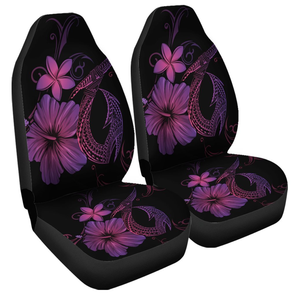 Hawaiian Fish Hook Hibiscus Plumeria Polynesian Car Seat Covers - Pink - AH Universal Fit Black - Polynesian Pride