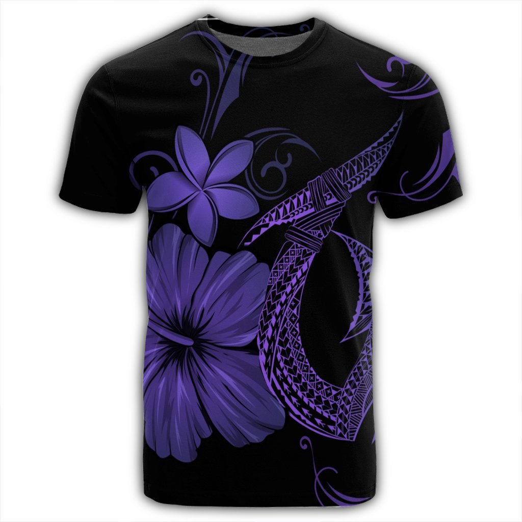Hawaiian Fish Hook Hibiscus Plumeria Polynesian T Shirt Purple - Polynesian Pride