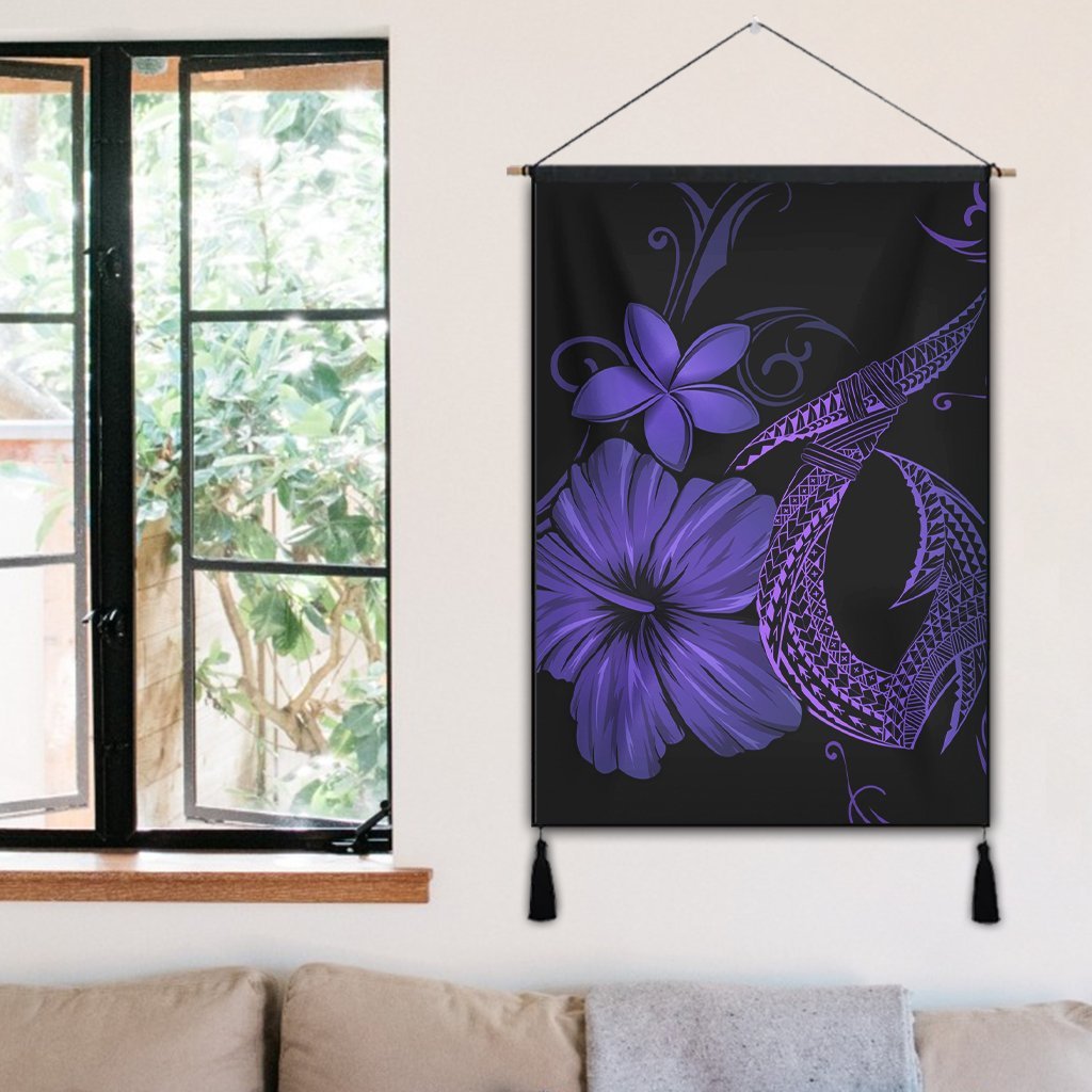 Hawaiian Fish Hook Hibiscus Plumeria Polynesian Hanging Poster - Purple - AH - Polynesian Pride