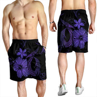 Hawaiian Fish Hook Hibiscus Plumeria Polynesian Men's Shorts - Purple - AH - Polynesian Pride