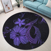 Hawaiian Fish Hook Hibiscus Plumeria Polynesian Round Carpet - Purple - AH - Polynesian Pride