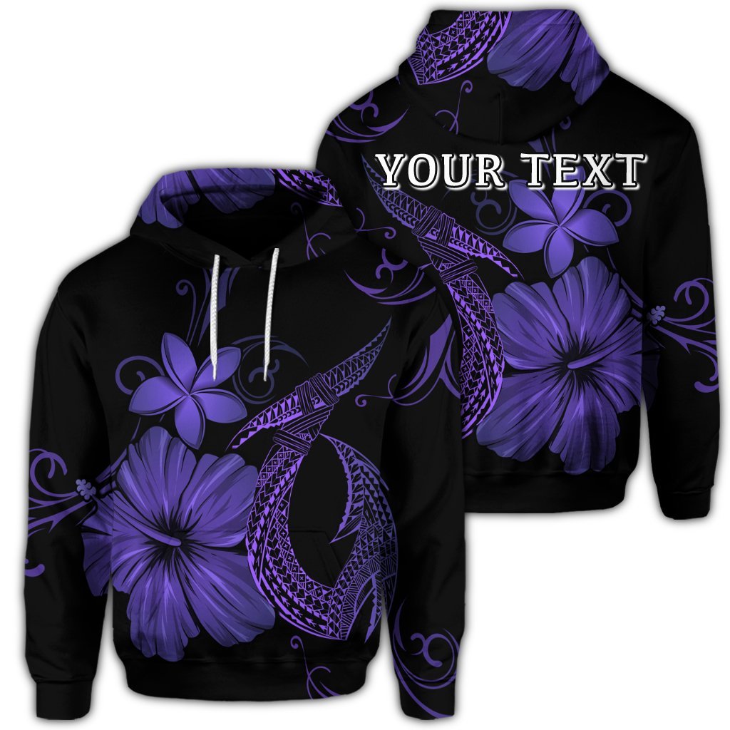 Custom Hawaiian Fish Hook Hibiscus Plumeria Polynesian Hoodie Purple Unisex Art - Polynesian Pride