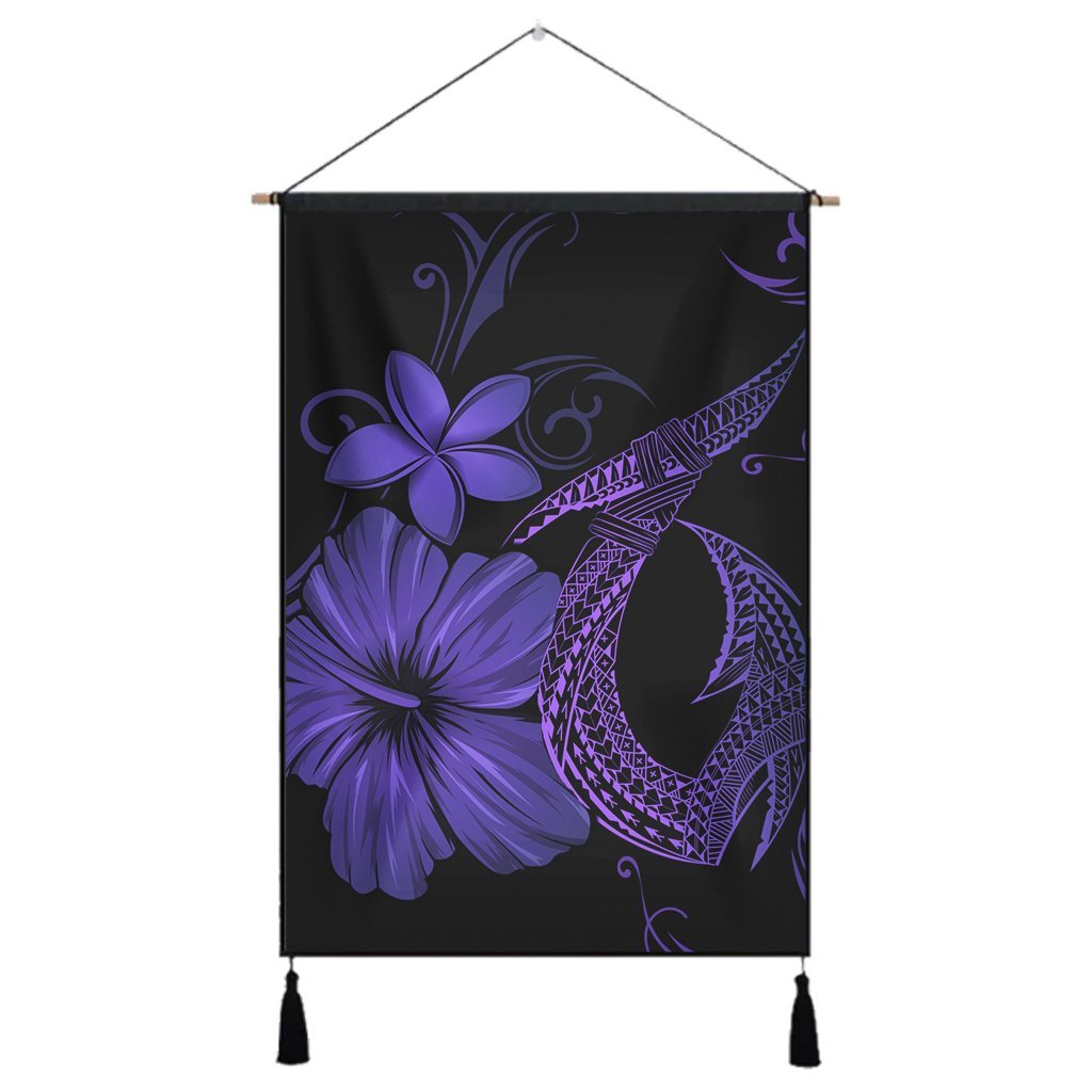 Hawaiian Fish Hook Hibiscus Plumeria Polynesian Hanging Poster - Purple - AH Hanging Poster Cotton And Linen - Polynesian Pride