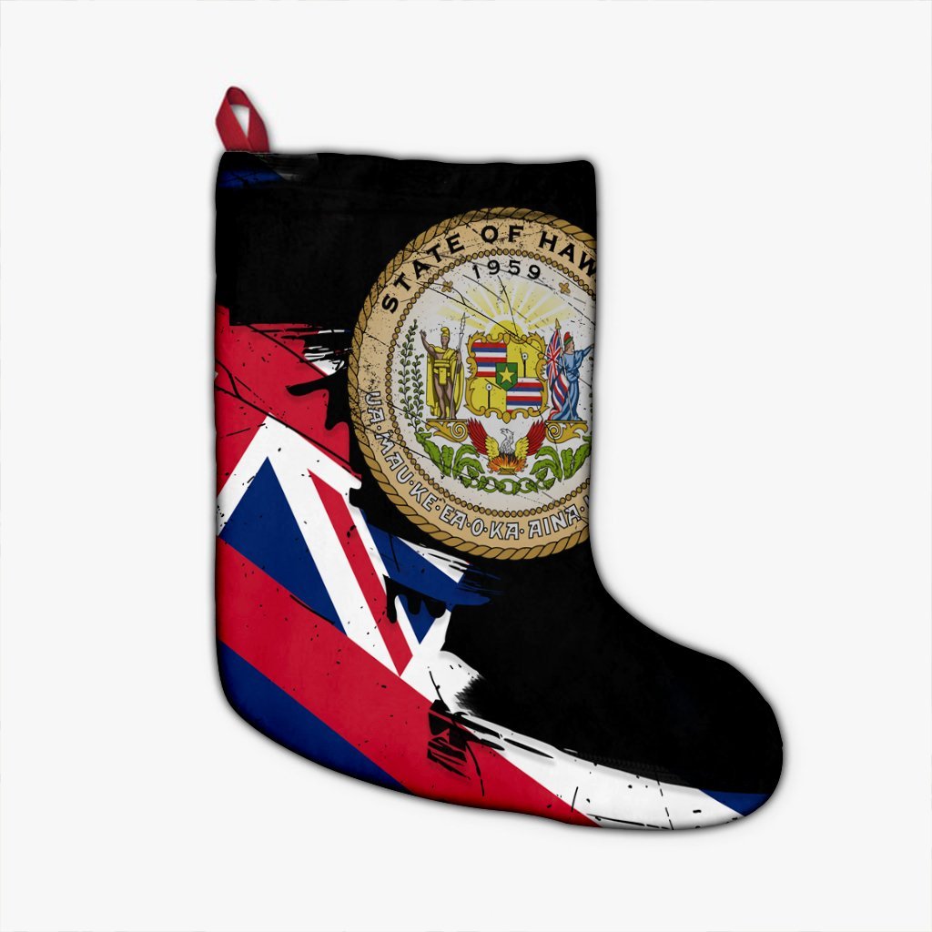 Hawaiian Flag Coat Of Arms Of Hawaii Polynesian Christmas Stocking - Classic Style Christmas Stocking 26 X 42 cm Black - Polynesian Pride