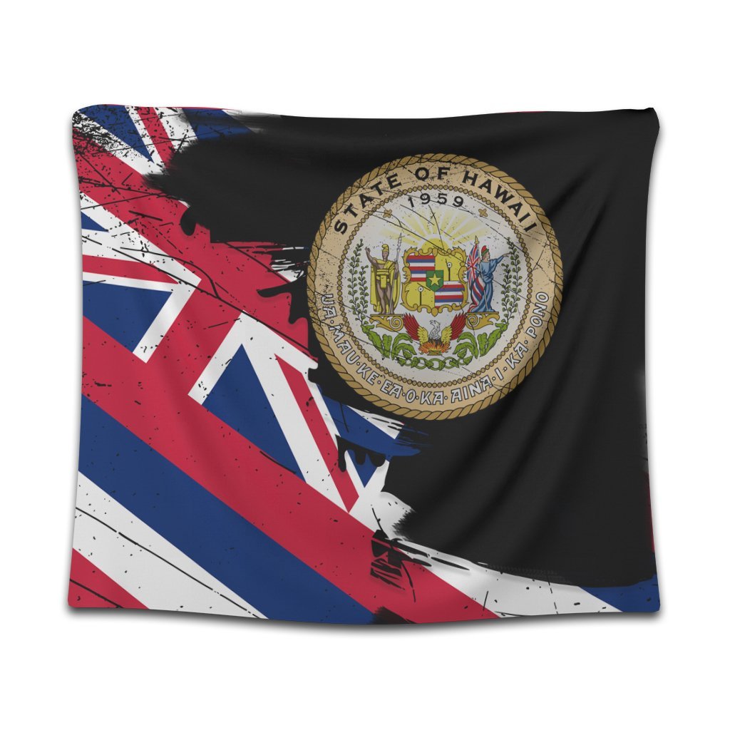 Hawaiian Flag Coat Of Arms Of Hawaii Polynesian Tapestry - Classic Style Wall Tapestry Black - Polynesian Pride