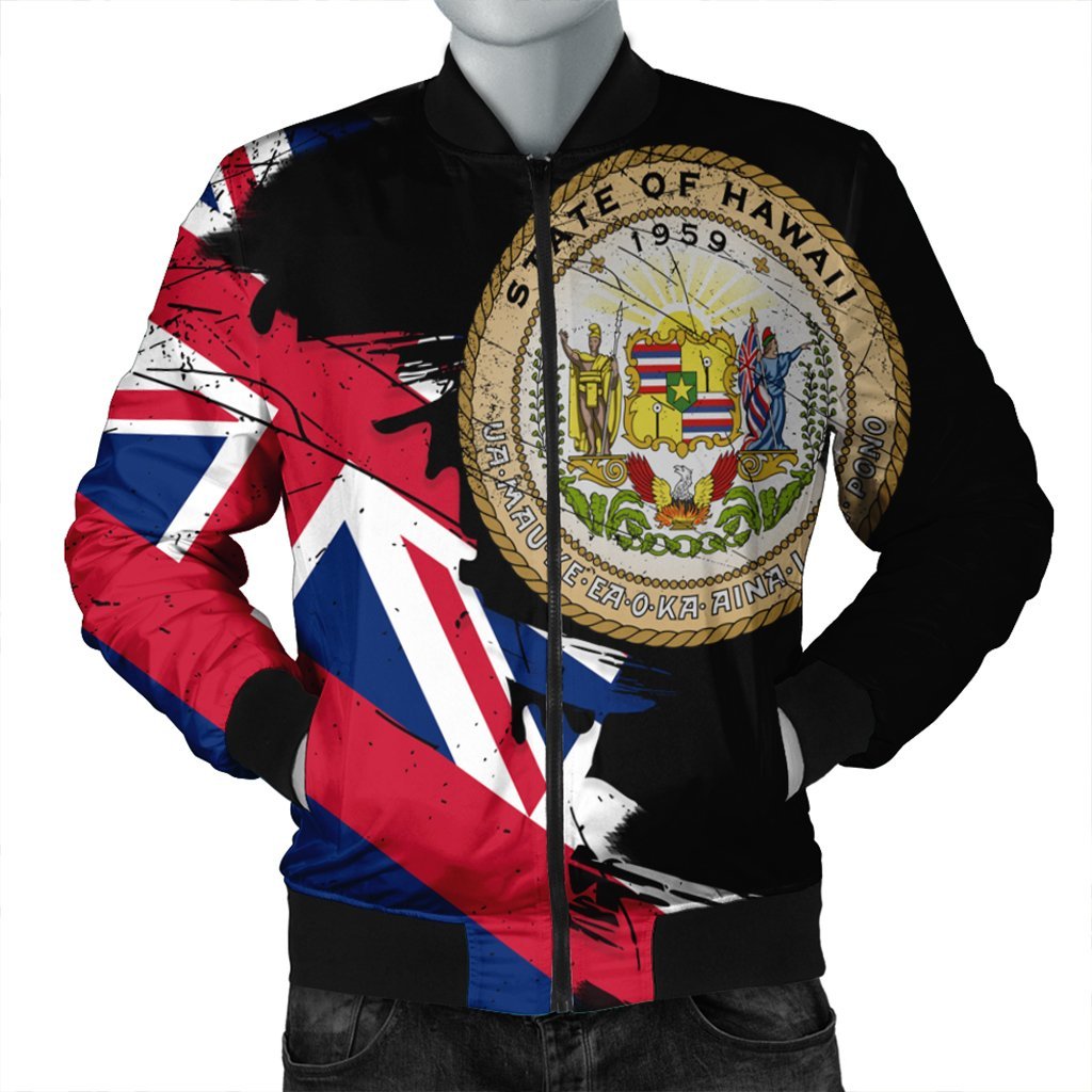 Hawaiian Flag Coat Of Arms Of Hawaii Polynesian Bomber Jacket - Classic Style Black Unisex - Polynesian Pride