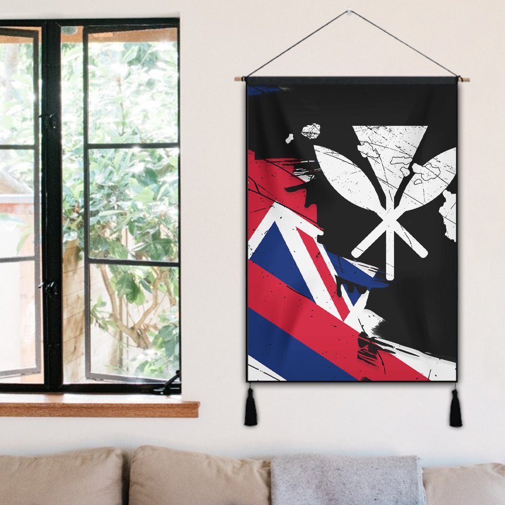 Hawaiian Flag Hawaii Map Kanaka Polynesian Hanging Poster - Classic Style - Polynesian Pride