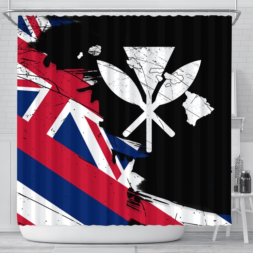 Hawaiian Flag Hawaii Map Kanaka Polynesian Shower Curtain - Classic Style 177 x 172 (cm) Black - Polynesian Pride