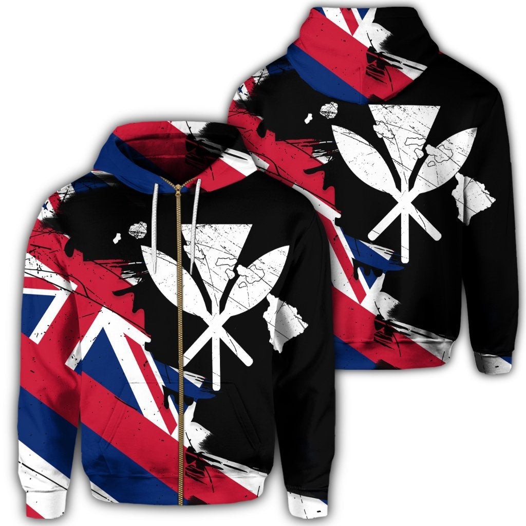 Hawaiian Flag Hawaii Map Kanaka Polynesian Zip Hoodie Classic Style Unisex Art - Polynesian Pride