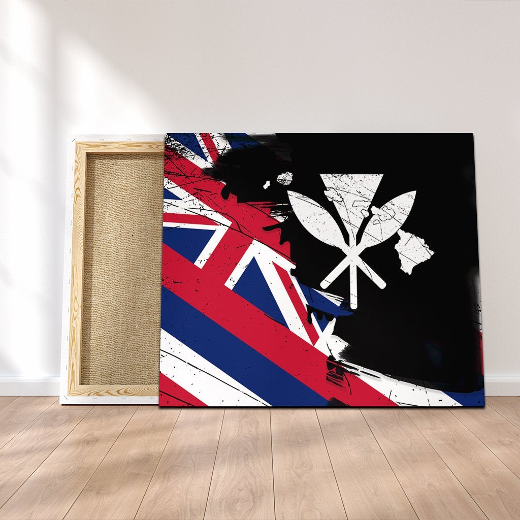 Hawaiian Flag Hawaii Map Kanaka Polynesian Canvas - Classic Style Canvas Poly-cotton - Polynesian Pride