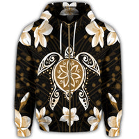 Hawaiian Gold Turtle Plumeria Zip Hoodie - Polynesian Pride