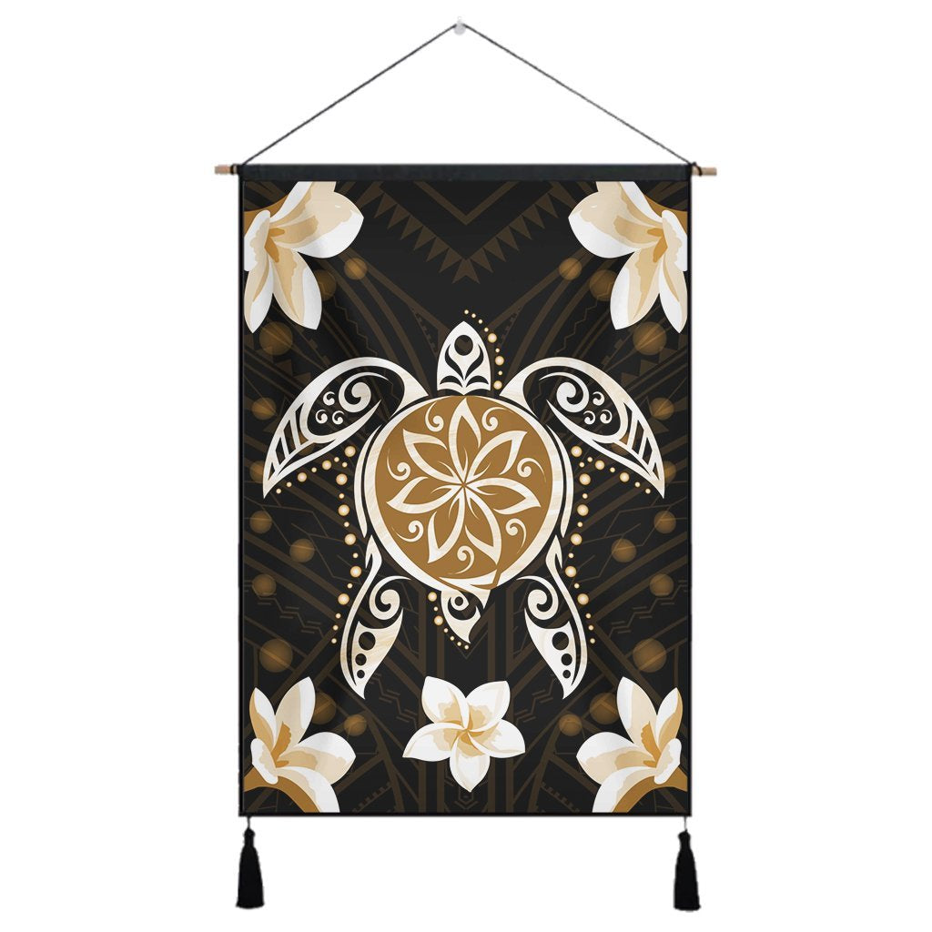 Hawaiian Gold Turtle Plumeria Hanging Poster AH Hanging Poster Cotton And Linen - Polynesian Pride