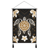 Hawaiian Gold Turtle Plumeria Hanging Poster AH Hanging Poster Cotton And Linen - Polynesian Pride