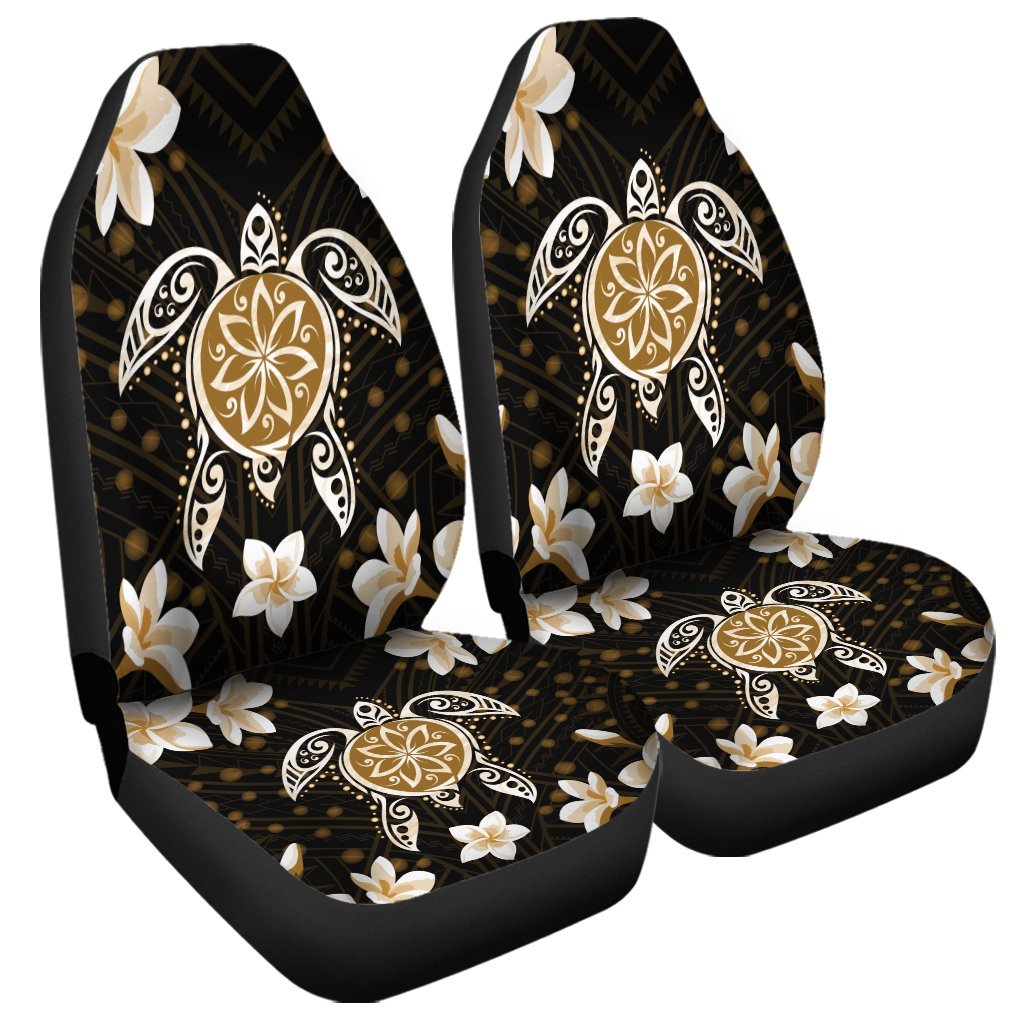 Hawaiian Gold Turtle Plumeria Car Seat Covers AH Universal Fit Black - Polynesian Pride