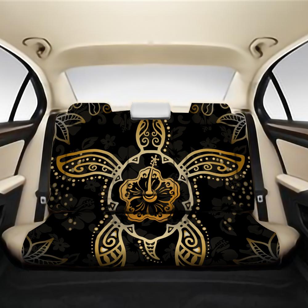 Hawaiian Golden Hibiscus And Turtle Pillow Cover AH One Size Black Back Car Seat Covers - Polynesian Pride